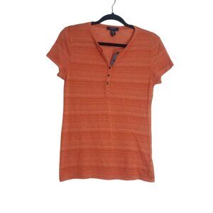 Chaps Denim Womens Orange Striped‎ Henley T-Shirt Short Sleeve Size M Y2K Preppy